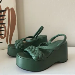 Vicenza Chunky Green Braided Leather Platform Sandals Size 7