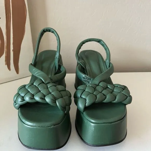 Vicenza Chunky Green Braided Leather Platform Sandals Size 7