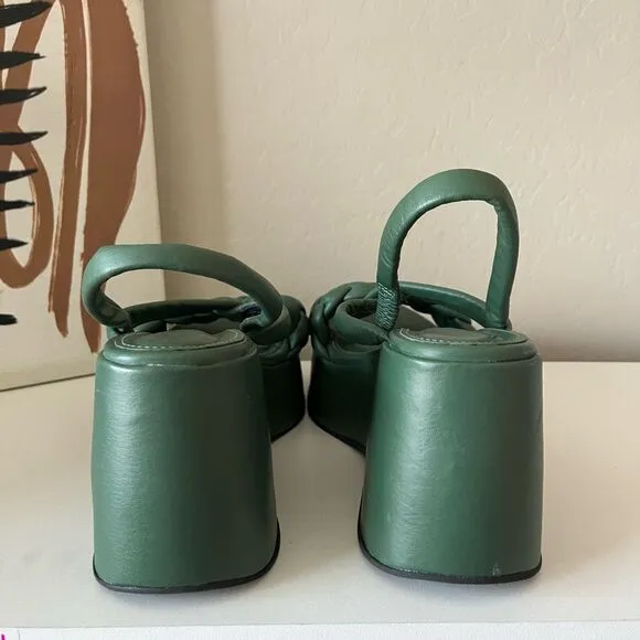 Vicenza Chunky Green Braided Leather Platform Sandals Size 7