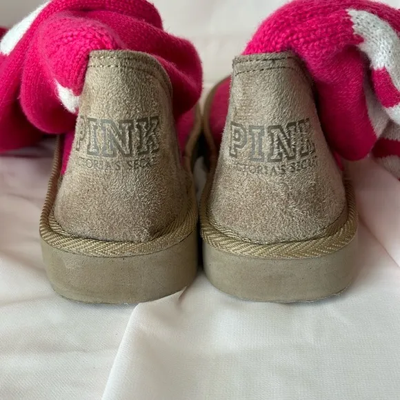 Victoria’s Secret Pink &amp; White Mukluk Cable Knit Sweater Boots Slippers Size 7/8