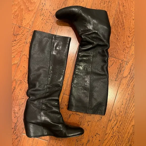 Vince-Black Leather Knee-High Boots
