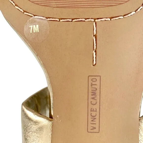 Vince Camuto Aslee Gold Metallic Two-Strap Square Toe Heeled 7 Dress Sandals