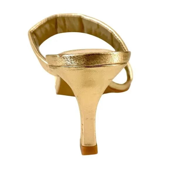 Vince Camuto Aslee Gold Metallic Two-Strap Square Toe Heeled 7 Dress Sandals