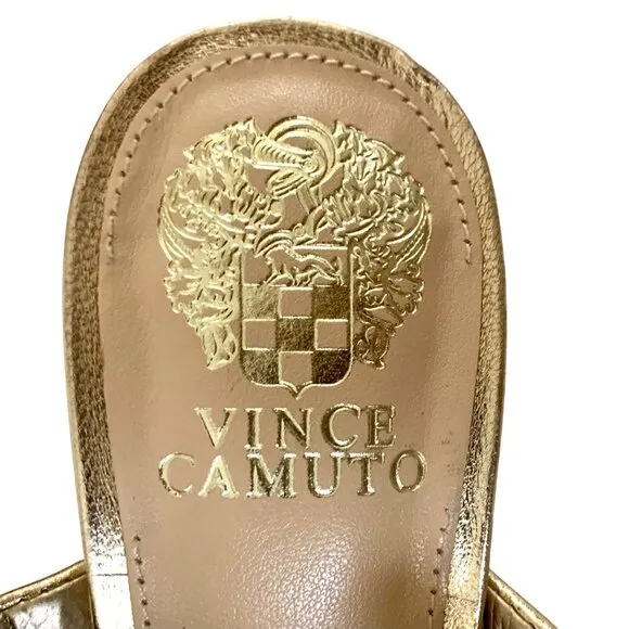 Vince Camuto Aslee Gold Metallic Two-Strap Square Toe Heeled 7 Dress Sandals