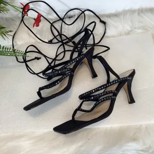 VINCE CAMUTO BLACK STUDDED GLADIATOR ANKLE  STRAP SANDALS SZ 6.5