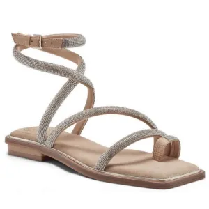 Vince Camuto Pertema Silver Rhinestone Ankle Wrap Strappy Flat Sandals 7