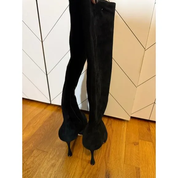 Vince Camuto Womens 9.5 41 Black Suede High Heel Knee High Zipper Boots Fall