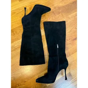 Vince Camuto Womens 9.5 41 Black Suede High Heel Knee High Zipper Boots Fall