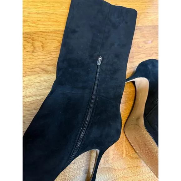 Vince Camuto Womens 9.5 41 Black Suede High Heel Knee High Zipper Boots Fall