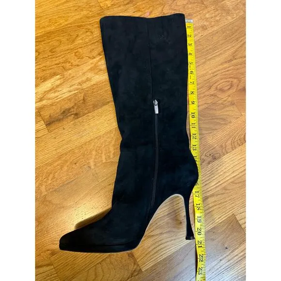 Vince Camuto Womens 9.5 41 Black Suede High Heel Knee High Zipper Boots Fall