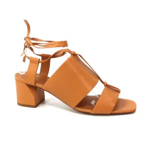 Vince Dunaway Ankle Wrap Roast Cashew Leather Heeled Sandals 39.5 NEW Block Heel