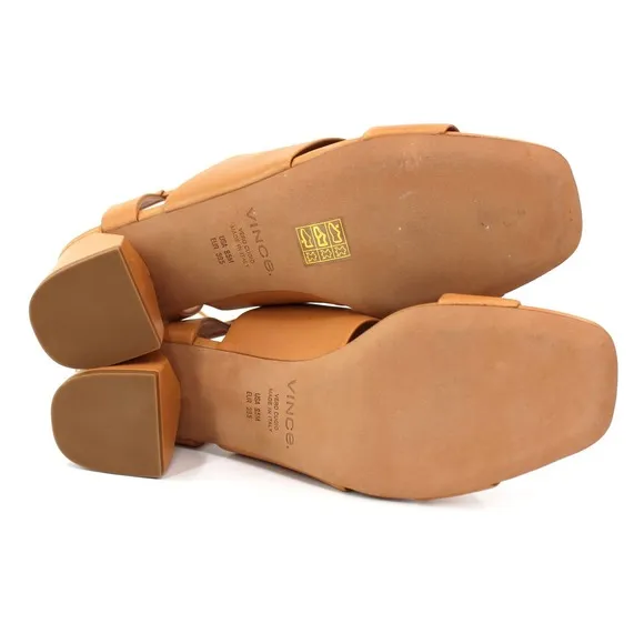 Vince Dunaway Ankle Wrap Roast Cashew Leather Heeled Sandals 39.5 NEW Block Heel