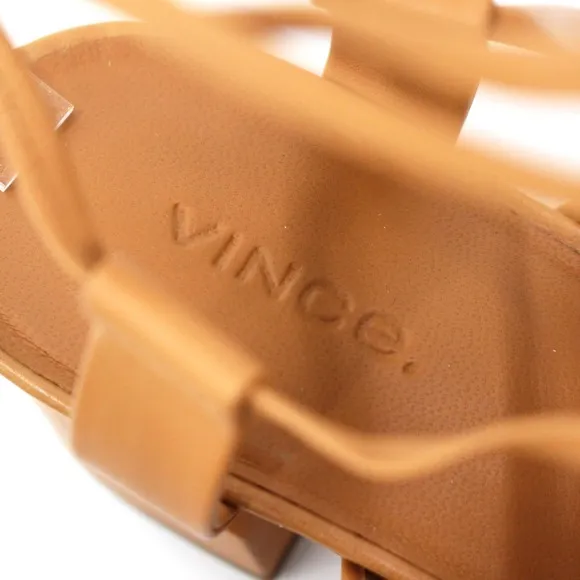 Vince Dunaway Ankle Wrap Roast Cashew Leather Heeled Sandals 39.5 NEW Block Heel