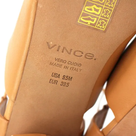 Vince Dunaway Ankle Wrap Roast Cashew Leather Heeled Sandals 39.5 NEW Block Heel