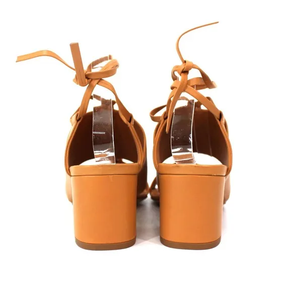 Vince Dunaway Ankle Wrap Roast Cashew Leather Heeled Sandals 39.5 NEW Block Heel