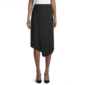 Vince Faux Wrap Knee Length Midi Silk Skirt - 2 - Black