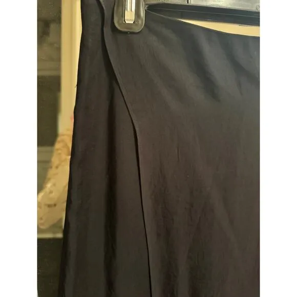 Vince Faux Wrap Knee Length Midi Silk Skirt - 2 - Black