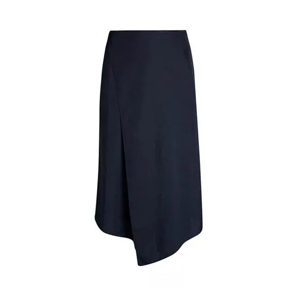 Vince Faux Wrap Knee Length Midi Silk Skirt - 2 - Black