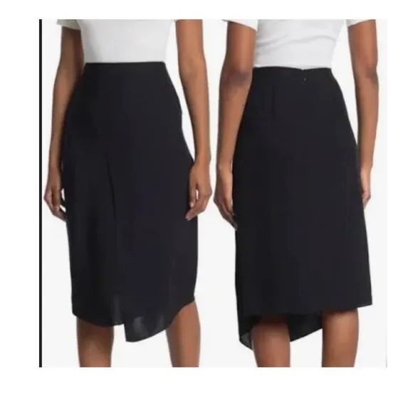 Vince Faux Wrap Knee Length Midi Silk Skirt - 2 - Black
