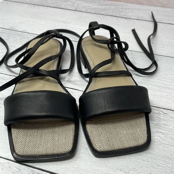 Vince Layla Leather Wrap Sandals in Black 5.5 S81