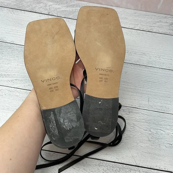 Vince Layla Leather Wrap Sandals in Black 5.5 S81
