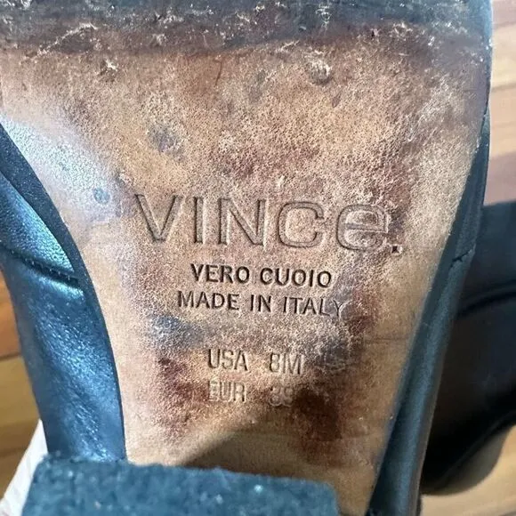 Vince Luisa High Heel Ankle Boots Black Leather Size 8