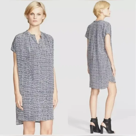VINCE Silk Shift Static Print Tunic Dress With Pockets Size M