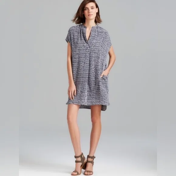 VINCE Silk Shift Static Print Tunic Dress With Pockets Size M