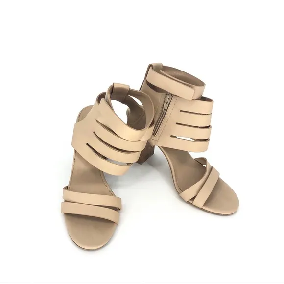 VINCE tan leather wrap around block heel sandals