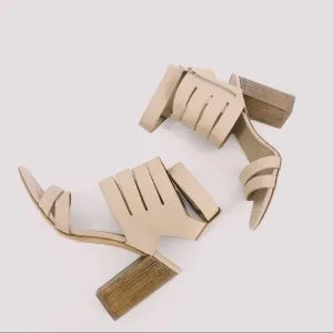 VINCE tan leather wrap around block heel sandals