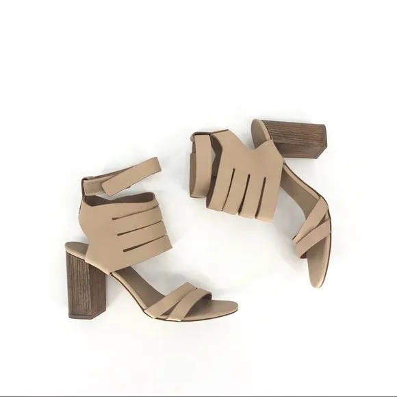 VINCE tan leather wrap around block heel sandals