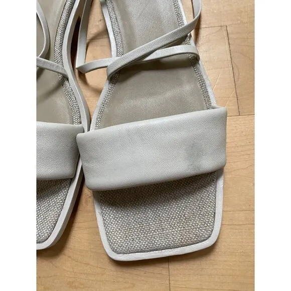 Vince Women's BNW)T Ivory &quot;Layla&quot; sandals sz 9.5 leather ankle wrap Flaw - stain