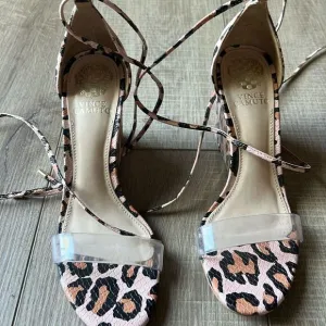 Vince Camuto Pink Leopard Lace Up Wrap Heels US 6.5