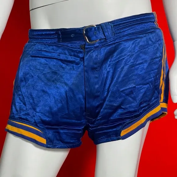 Vintage 1950s Blue Satin Athletic Wrestling Shorts