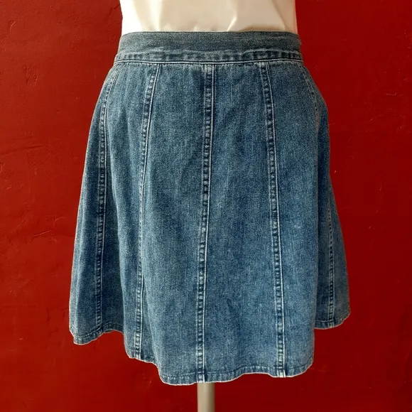 Vintage 90's Button Front Mini Skater Denim A-line Skirt Small Summer Blogger