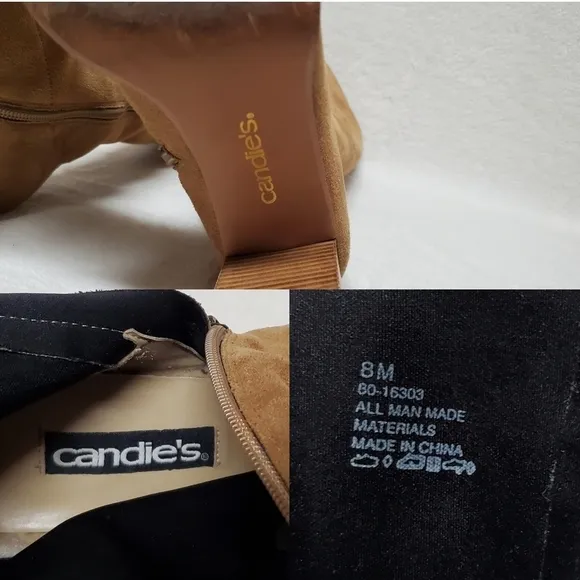 VINTAGE 90s Candies Caramel Faux Suede Stacked Heel Square Toe Knee High Boots 8