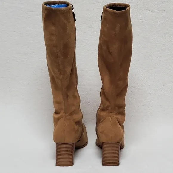VINTAGE 90s Candies Caramel Faux Suede Stacked Heel Square Toe Knee High Boots 8