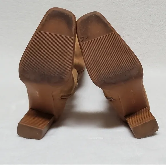 VINTAGE 90s Candies Caramel Faux Suede Stacked Heel Square Toe Knee High Boots 8