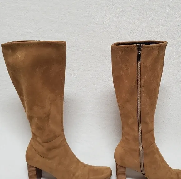 VINTAGE 90s Candies Caramel Faux Suede Stacked Heel Square Toe Knee High Boots 8