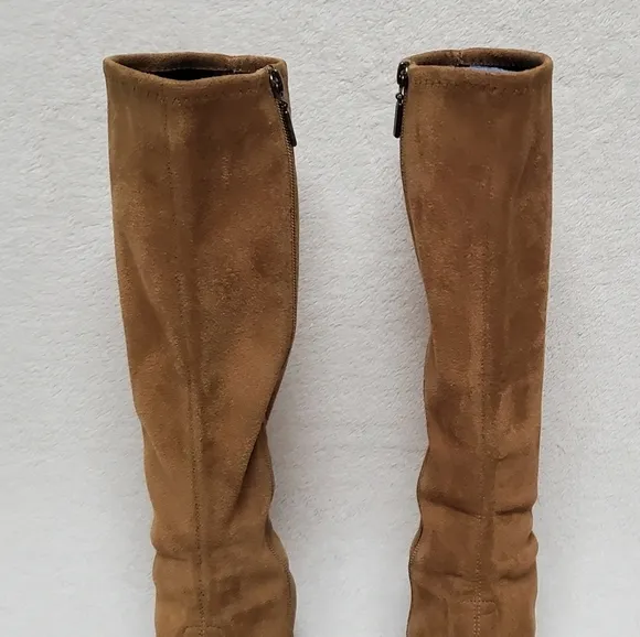 VINTAGE 90s Candies Caramel Faux Suede Stacked Heel Square Toe Knee High Boots 8