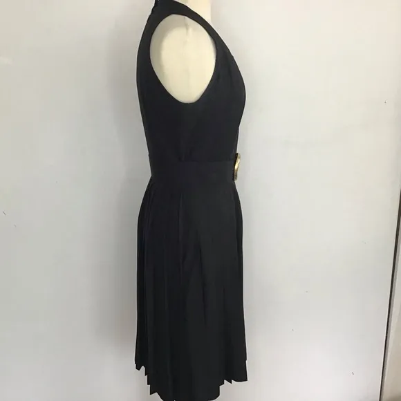 Vintage 90’s Gillian Black Silk Halter neck. Pleated skirt selfbelted dress 8