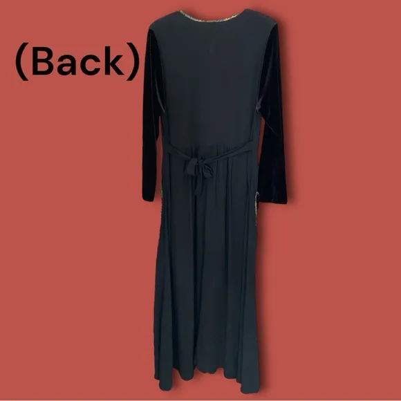 Vintage 90s NWT‎ Black Whimsical Mystical Maxi Dress By Zoe With Velvet Sleeves