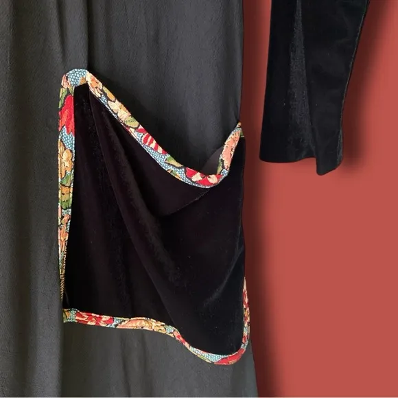 Vintage 90s NWT‎ Black Whimsical Mystical Maxi Dress By Zoe With Velvet Sleeves