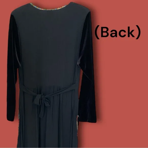 Vintage 90s NWT‎ Black Whimsical Mystical Maxi Dress By Zoe With Velvet Sleeves