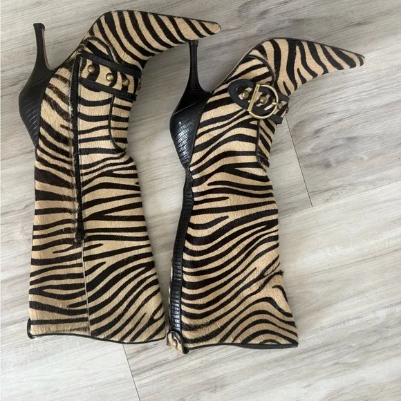 Vintage calf hair Karen Mullen zebra Knee-High Boots
