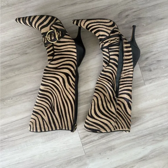 Vintage calf hair Karen Mullen zebra Knee-High Boots