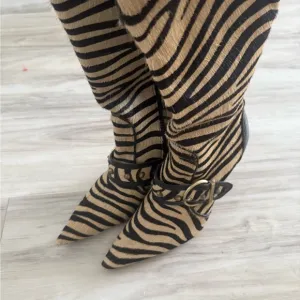Vintage calf hair Karen Mullen zebra Knee-High Boots