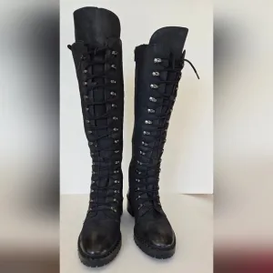 Vintage Foundry Co Henrietta Black Lace Up Knee High Boots