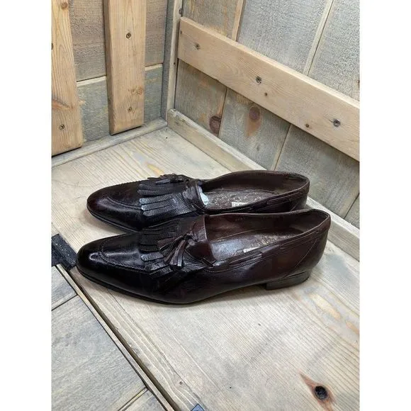 Vintage Fratelli Brown Leather Dress Shoes Slip On Kiltie Loafers 10.5 B Need In