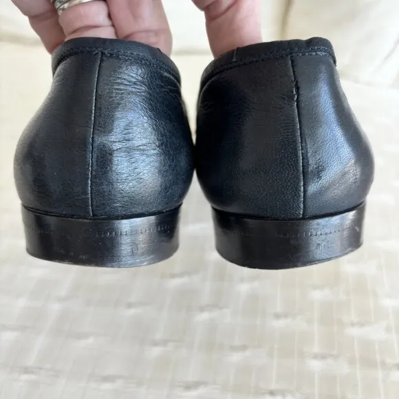 Vintage Gucci navy and white gold horsebit loafers